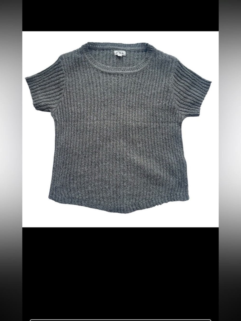 POL Gray Ribbed Knit Short Sleeve Top Casual Soft Stretch Tee - Picture 2 of 4